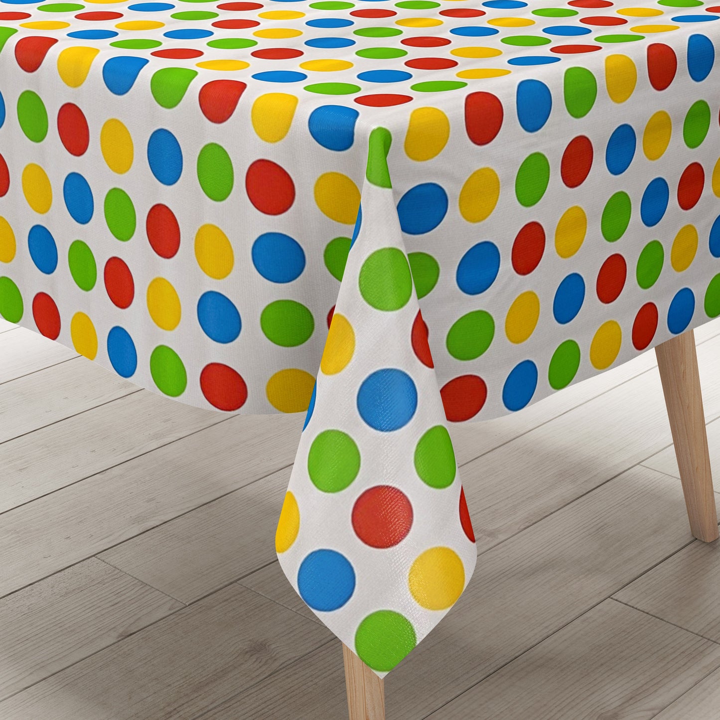 Wachstuch Tischdecke bunte Punkte auf weiss