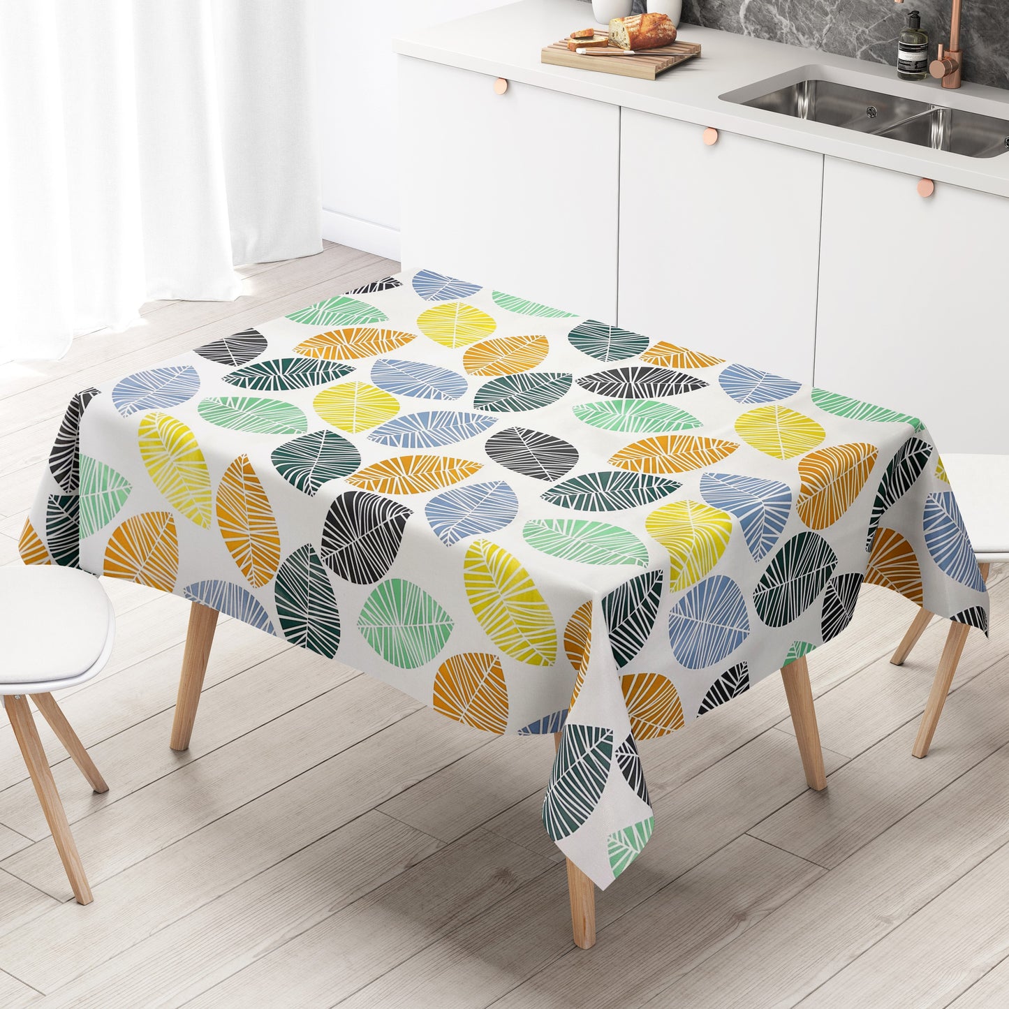 KEVKUS Wachstuch Tischdecke K150200 bunte Blätter Herbst Laub Modern wählbar in eckig, rund und oval -
