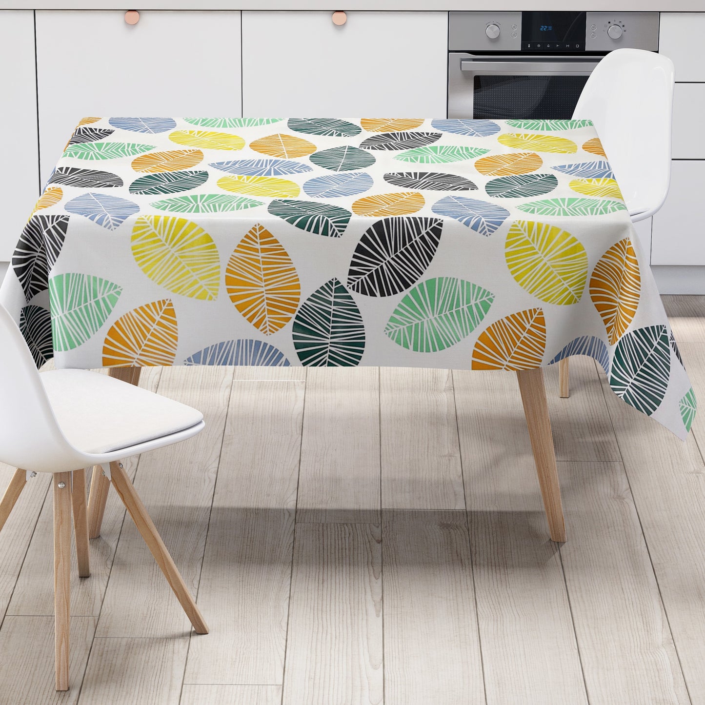 KEVKUS Wachstuch Tischdecke K150200 bunte Blätter Herbst Laub Modern wählbar in eckig, rund und oval -