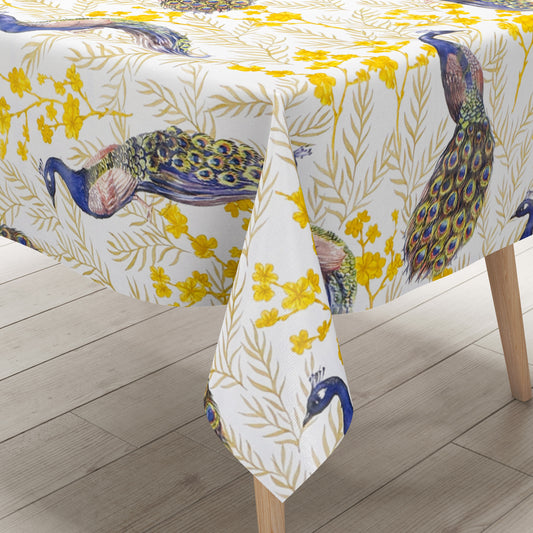 Wachstuch Tischdecke Pfau Blumen Blüten
