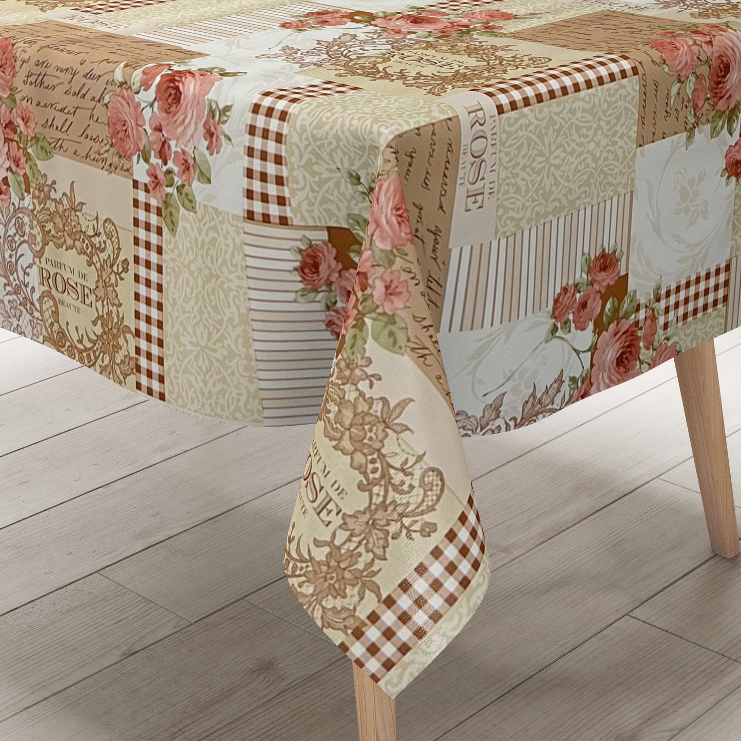 Wachstuch Tischdecke Rosenblüten beige