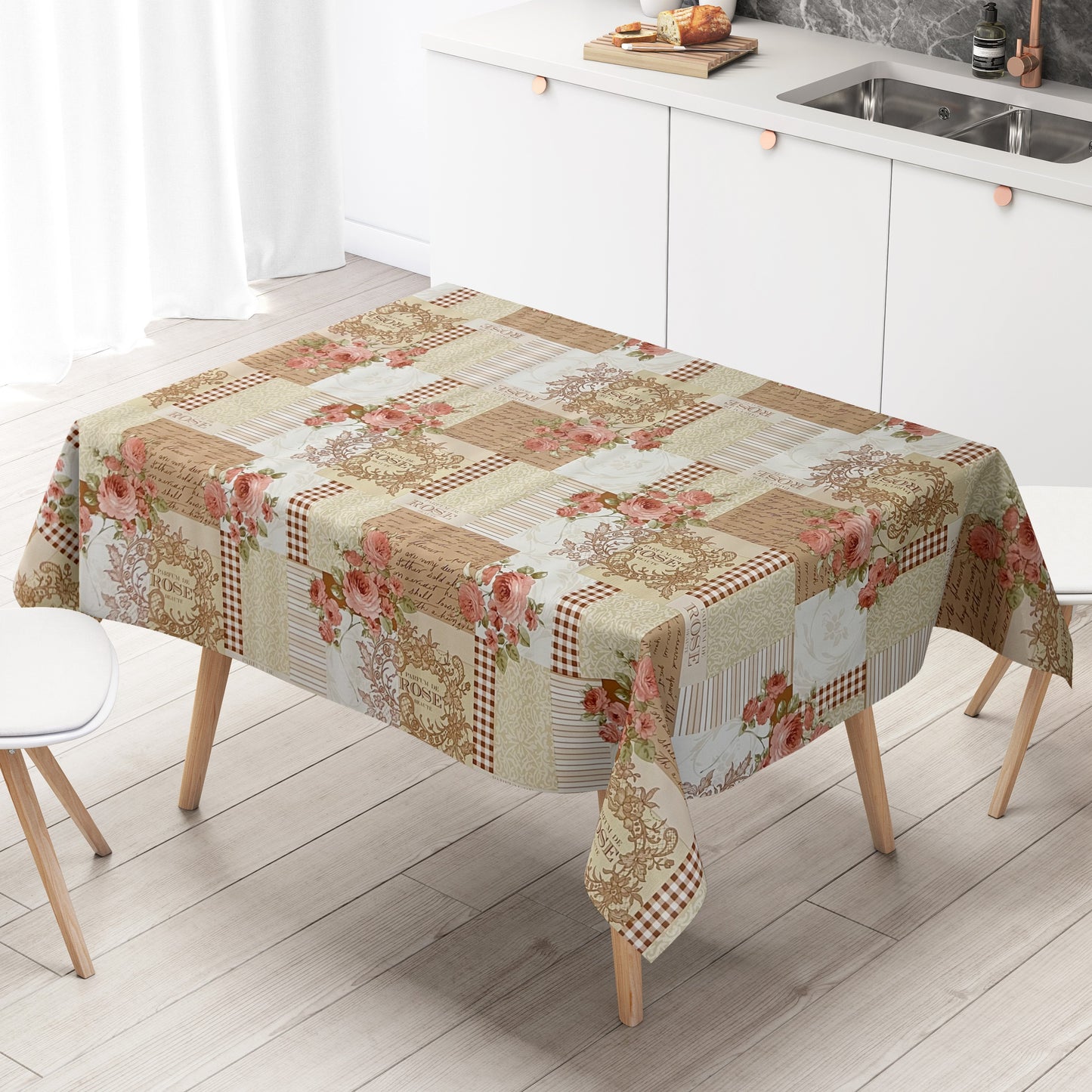 Wachstuch Tischdecke Rosenblüten beige
