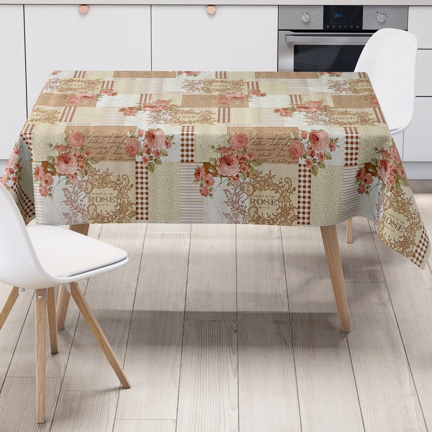 Wachstuch Tischdecke Rosenblüten beige