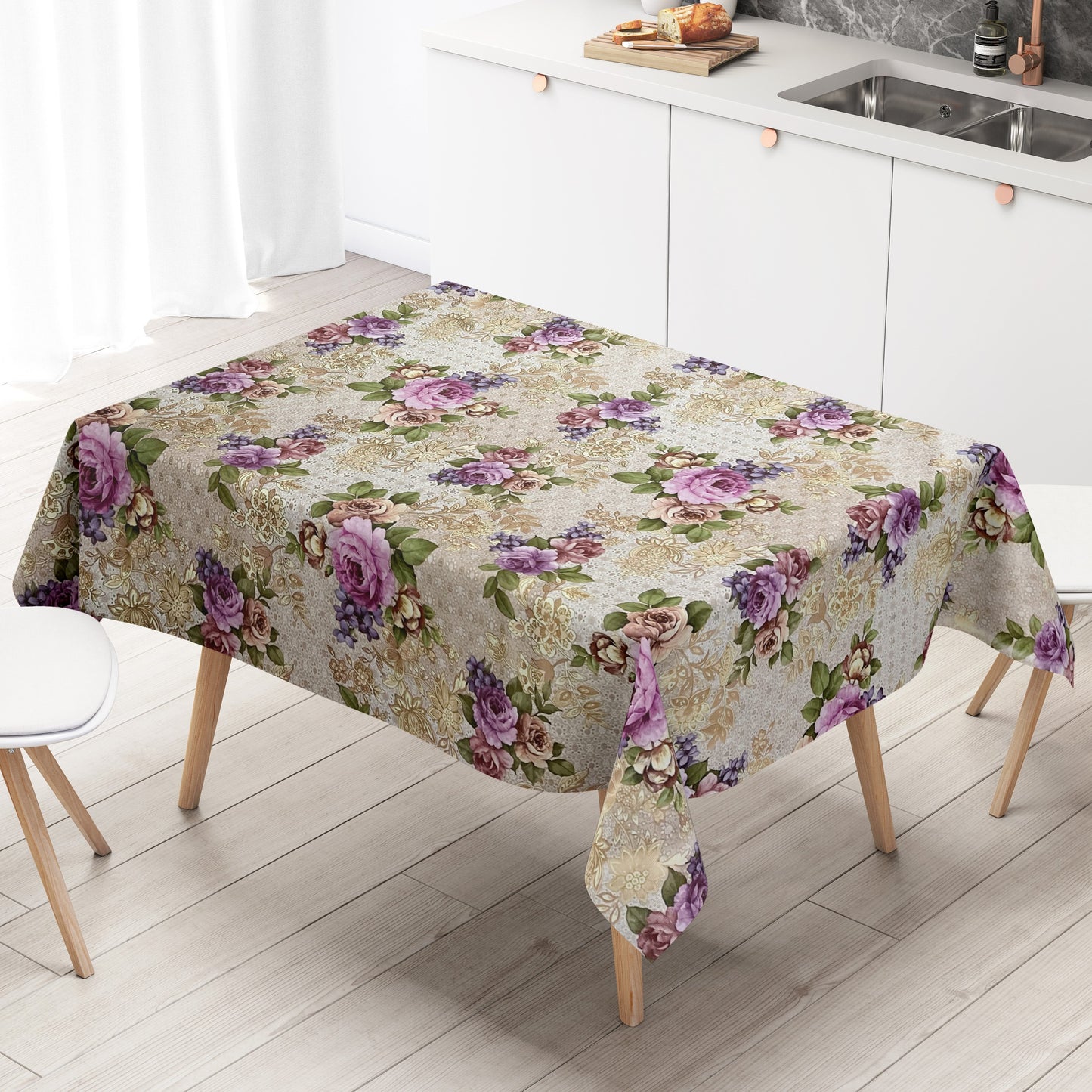Wachstuch Tischdecke Rosen beige