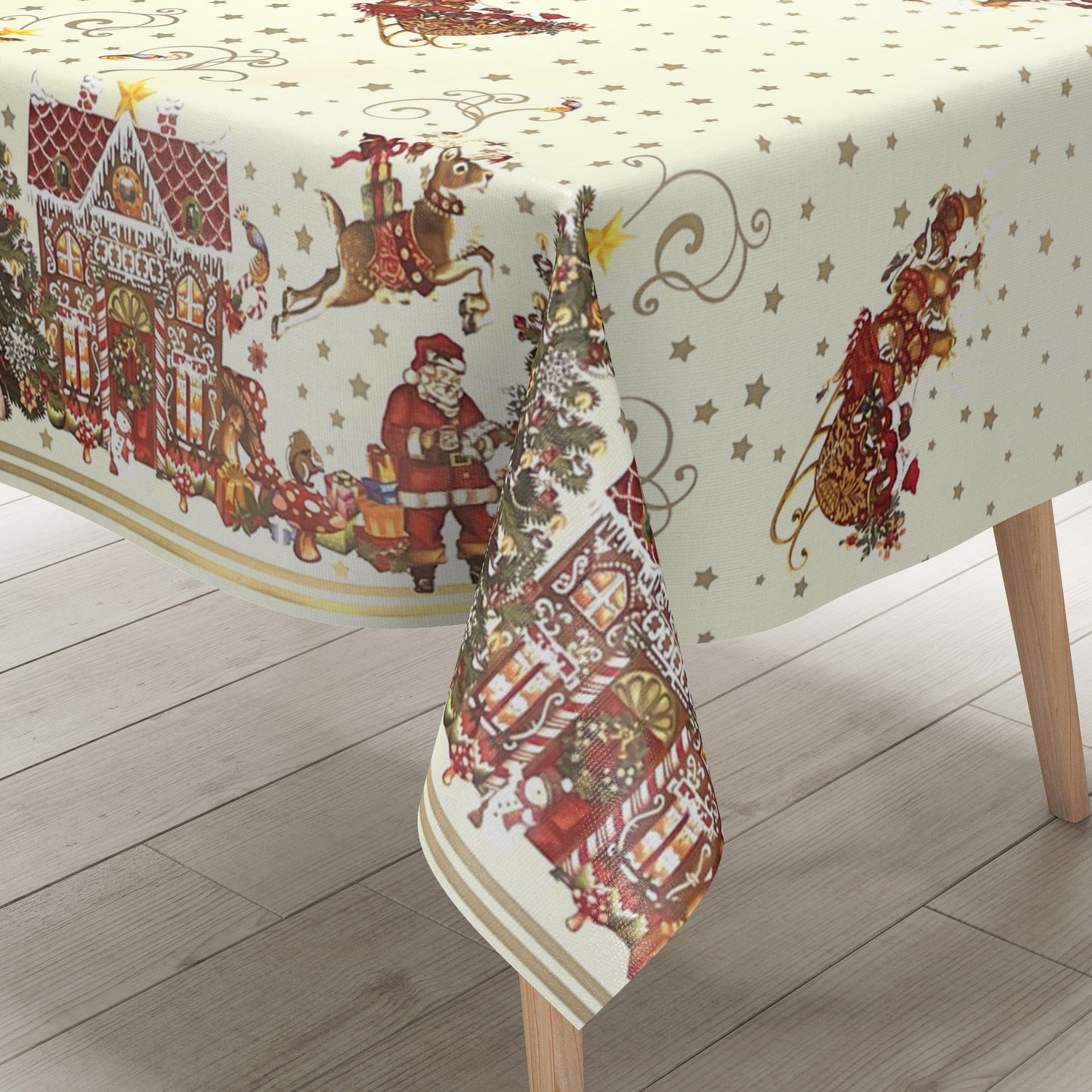 KEVKUS Wachstuch Tischdecke K23A beige Weihnachten Advent wählbar in eckig, rund und oval -
