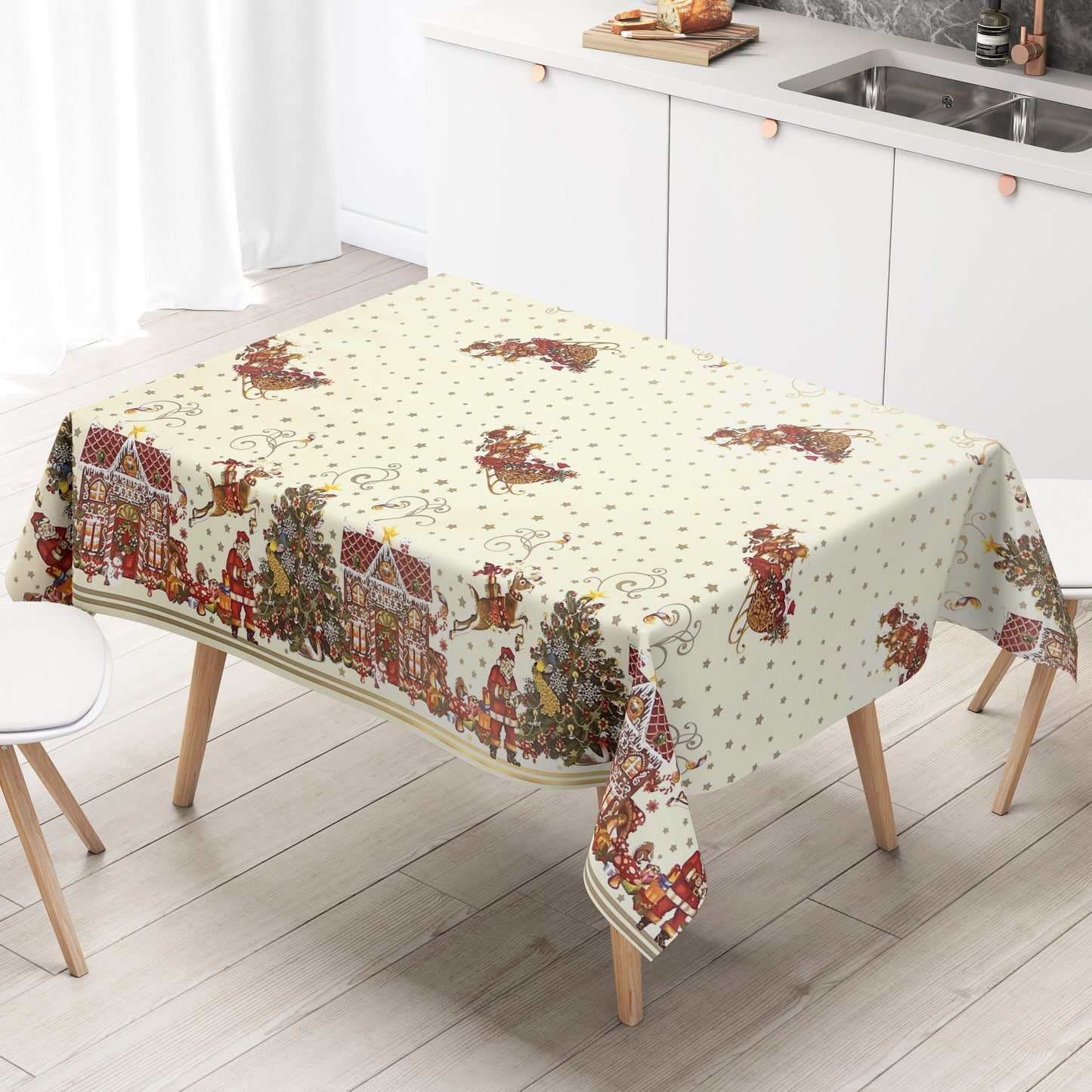 KEVKUS Wachstuch Tischdecke K23A beige Weihnachten Advent wählbar in eckig, rund und oval -