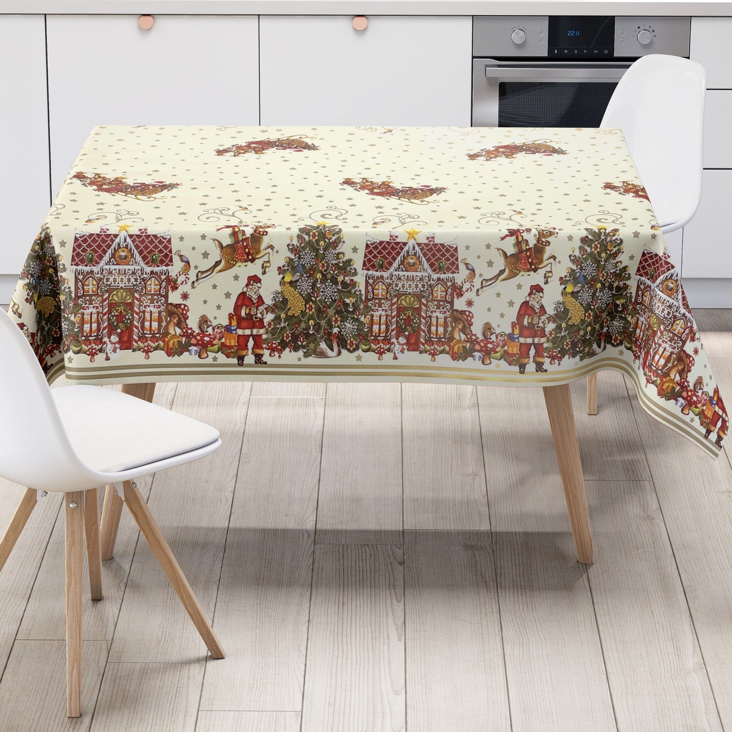 KEVKUS Wachstuch Tischdecke K23A beige Weihnachten Advent wählbar in eckig, rund und oval -
