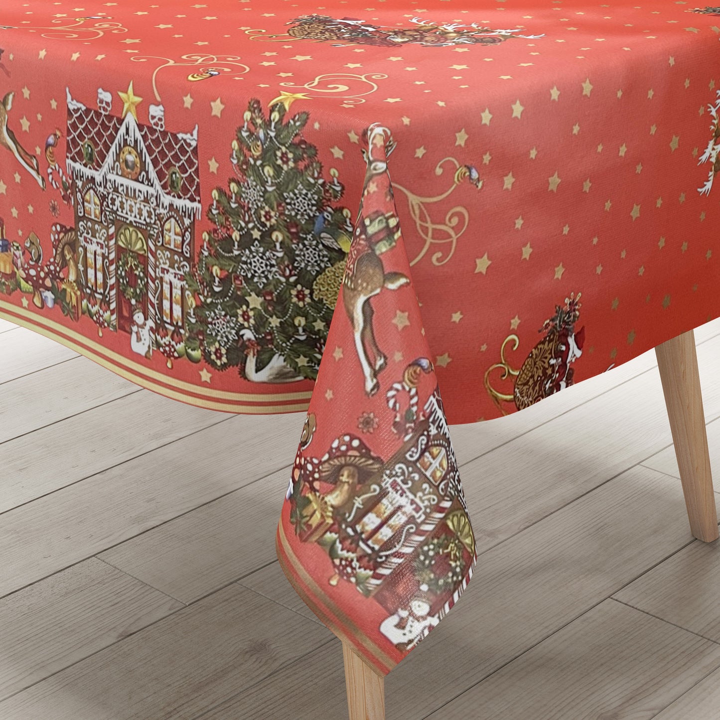 KEVKUS Wachstuch Tischdecke K23B rot Weihnachten Advent wählbar in eckig, rund und oval -