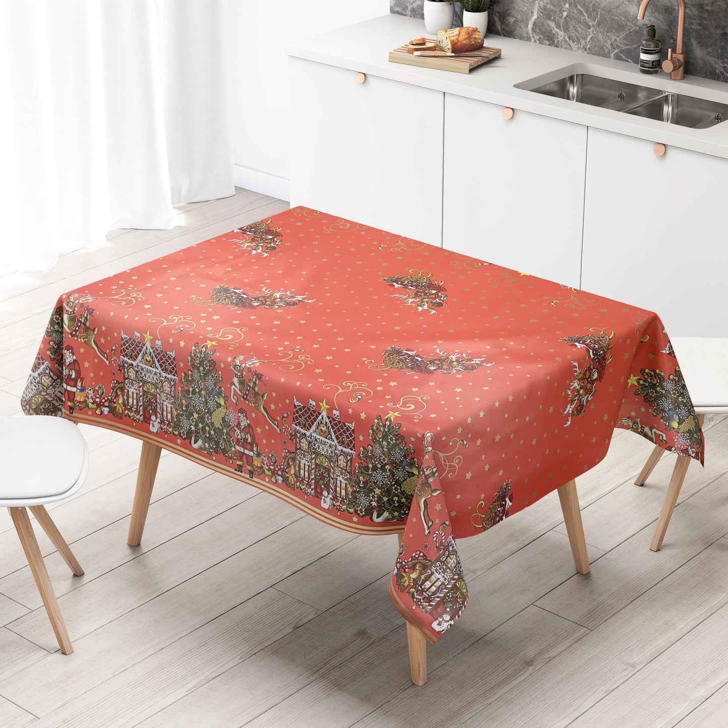KEVKUS Wachstuch Tischdecke K23B rot Weihnachten Advent wählbar in eckig, rund und oval -