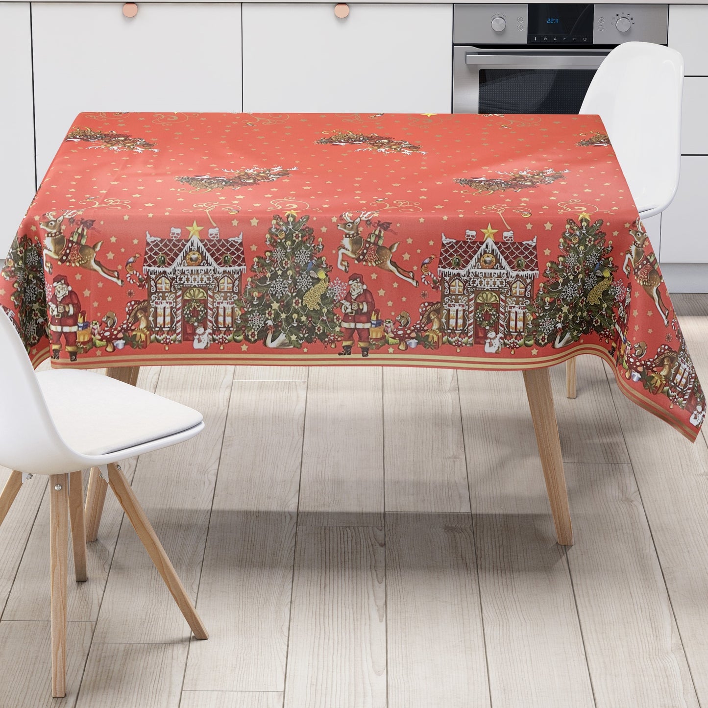 KEVKUS Wachstuch Tischdecke K23B rot Weihnachten Advent wählbar in eckig, rund und oval -