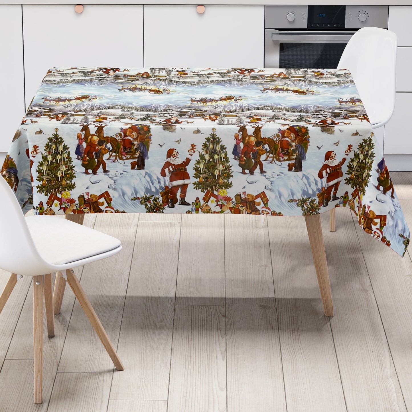 KEVKUS Wachstuch Tischdecke K25A Weihnachten Advent Winterdorf wählbar in eckig, rund und oval -
