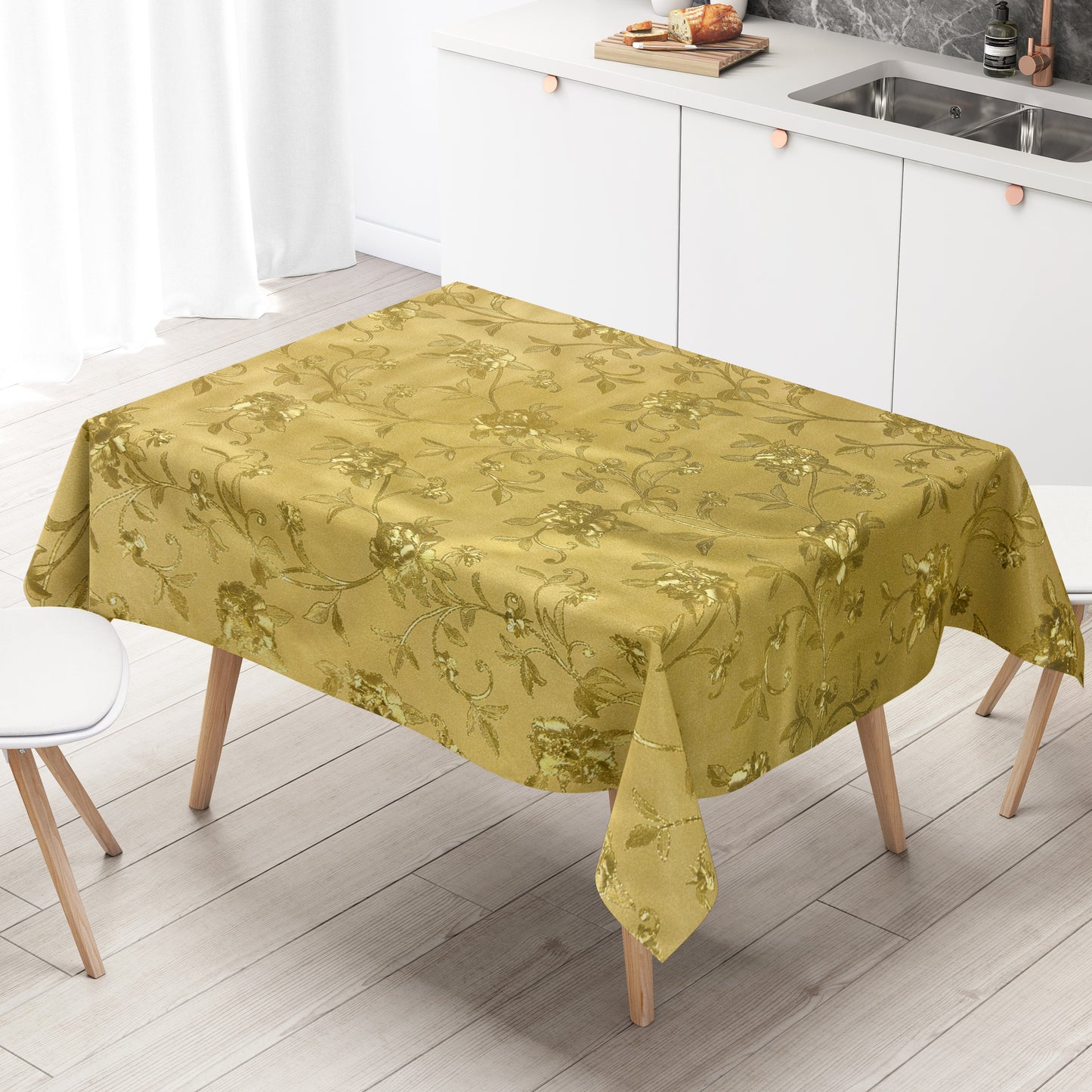 Wachstuch Tischdecke Damast geprägt K605A Gold Rosen Blüten Advent eckig rund oval