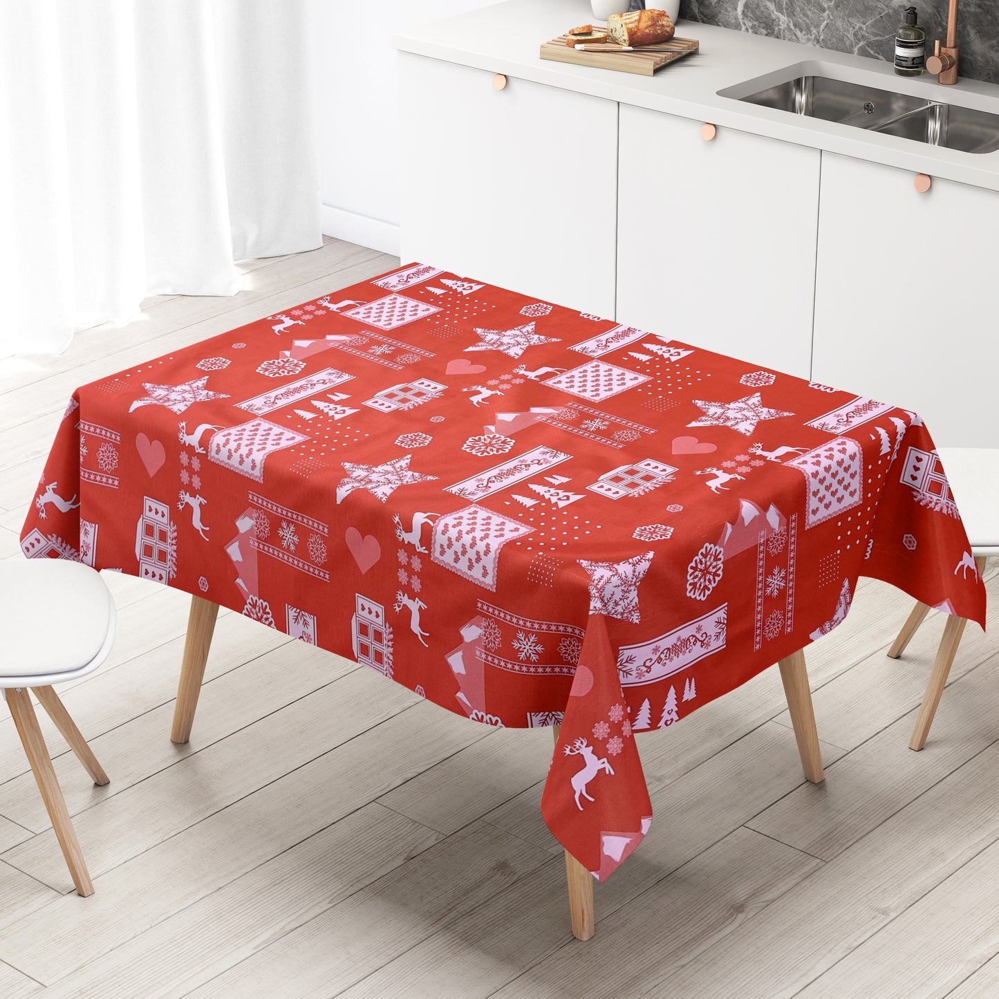 KEVKUS Wachstuch Tischdecke KE34210 rot Rentier Weihnachten wählbar in eckig, rund und oval -