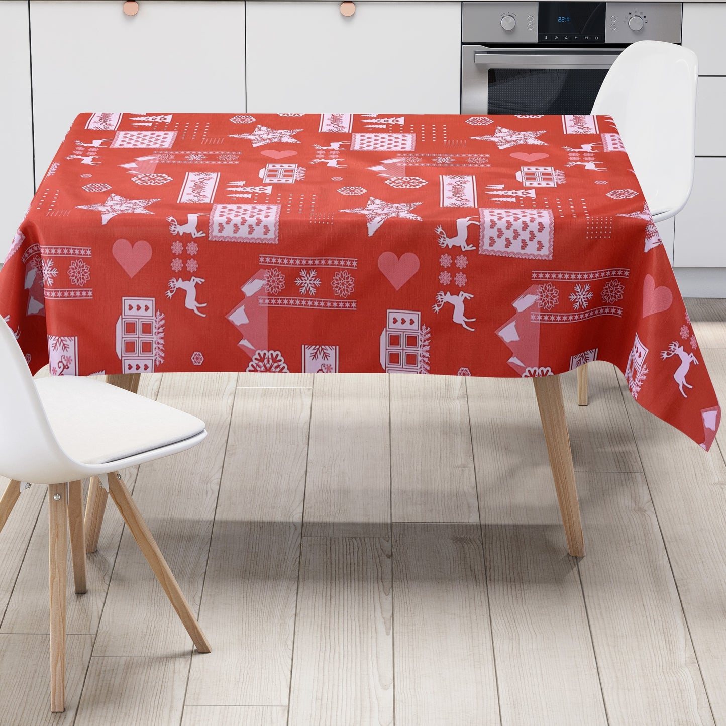 KEVKUS Wachstuch Tischdecke KE34210 rot Rentier Weihnachten wählbar in eckig, rund und oval -