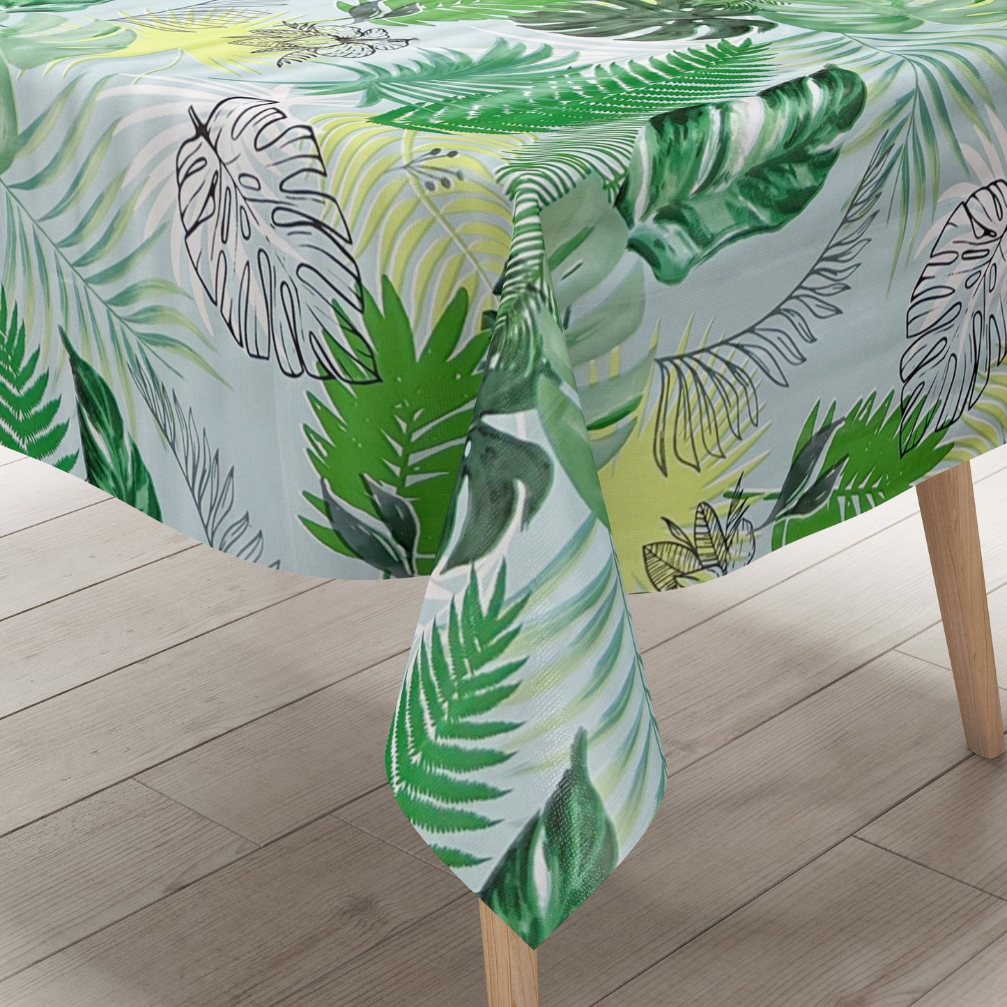 KEVKUS Wachstuch Tischdecke KE42610 hellblau Dschungel Monstera wählbar in eckig, rund und oval -