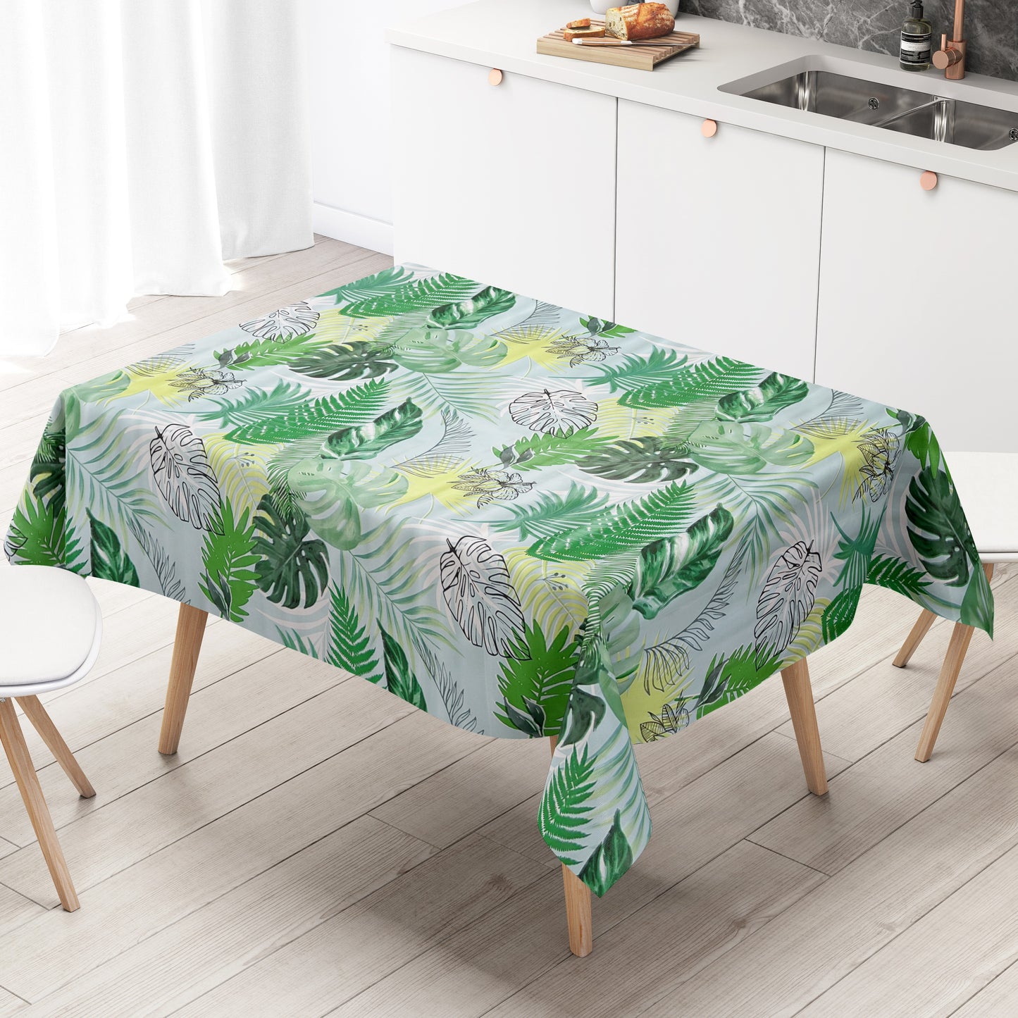 KEVKUS Wachstuch Tischdecke KE42610 hellblau Dschungel Monstera wählbar in eckig, rund und oval -