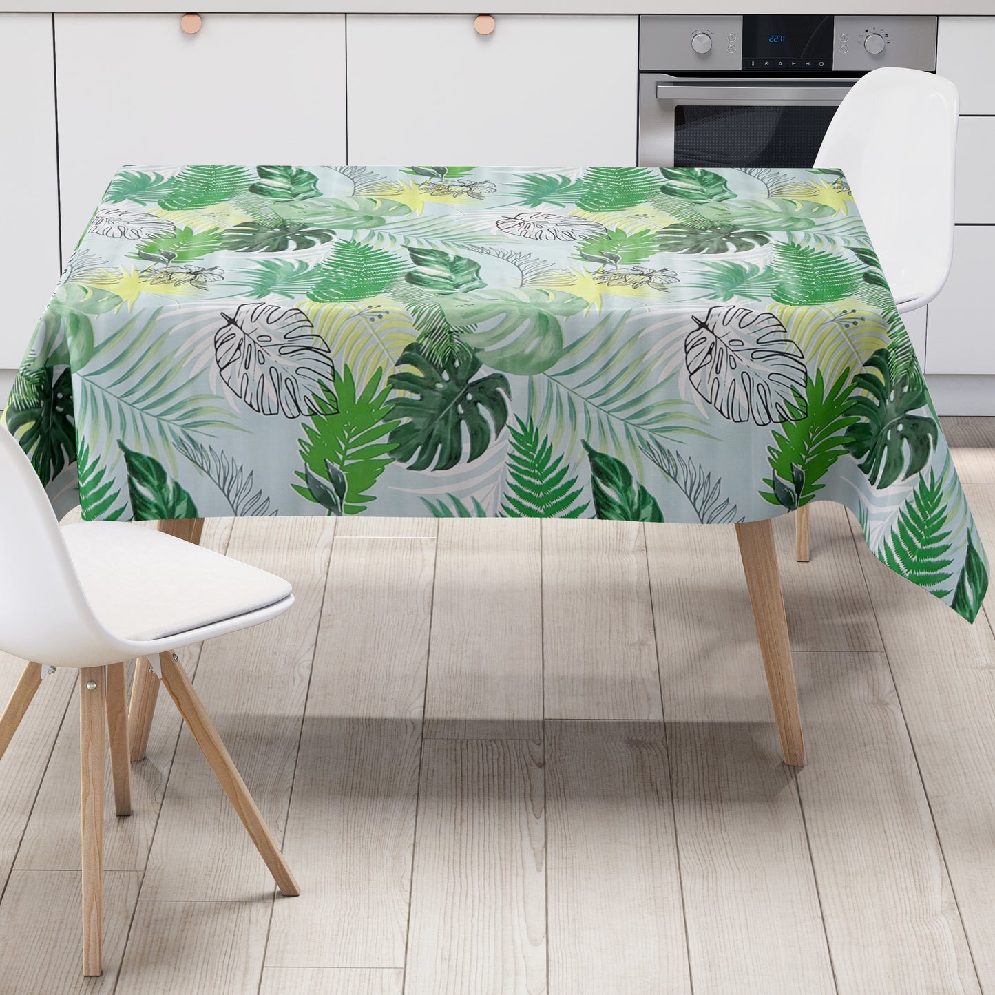 KEVKUS Wachstuch Tischdecke KE42610 hellblau Dschungel Monstera wählbar in eckig, rund und oval -