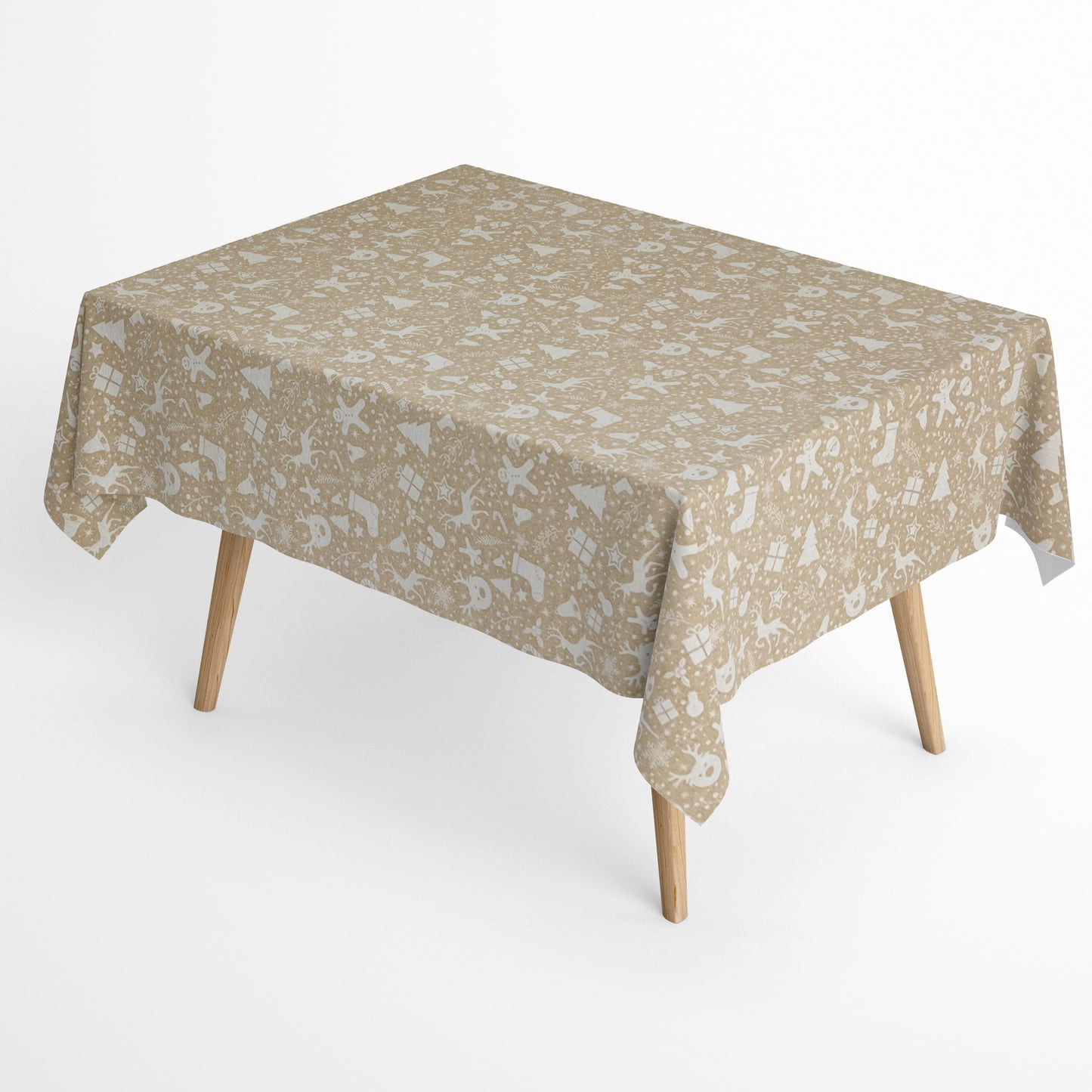 Baumwolltischdecke Weihnachten Advent LINERA beige Geschenke Rentier eckig rund oval