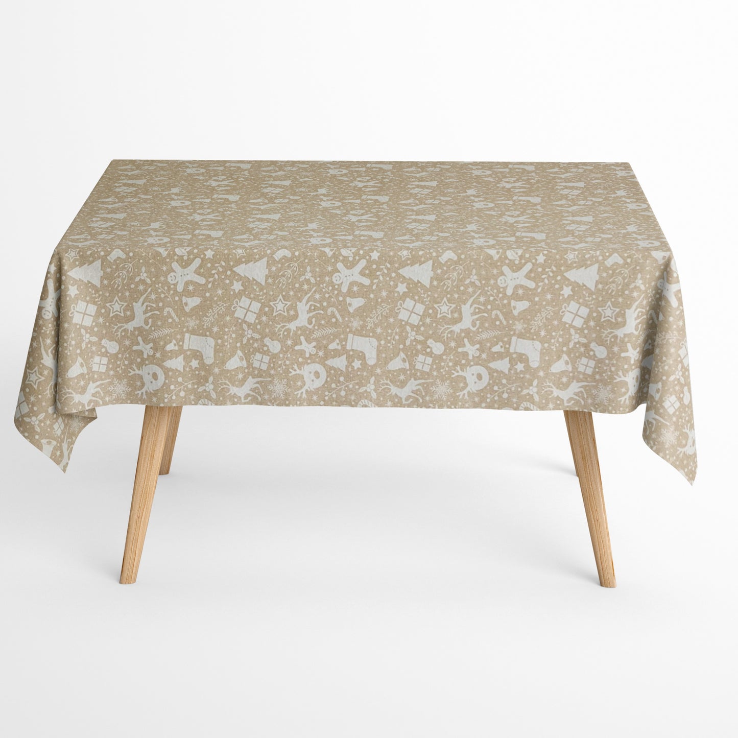 Baumwolltischdecke Weihnachten Advent LINERA beige Geschenke Rentier eckig rund oval