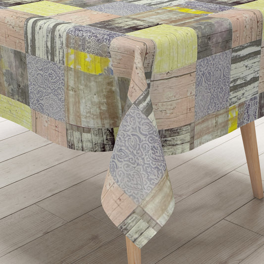 Wachstuch Tischdecke Holz und Mosaik