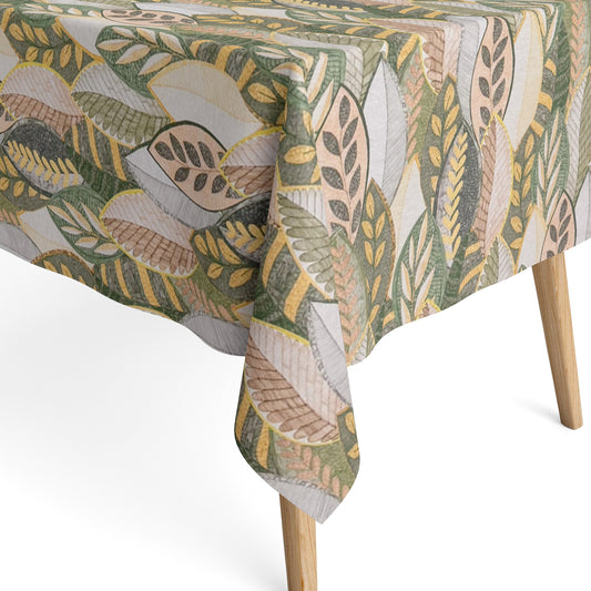 Baumwoll Tischdecke beige grün Herbst