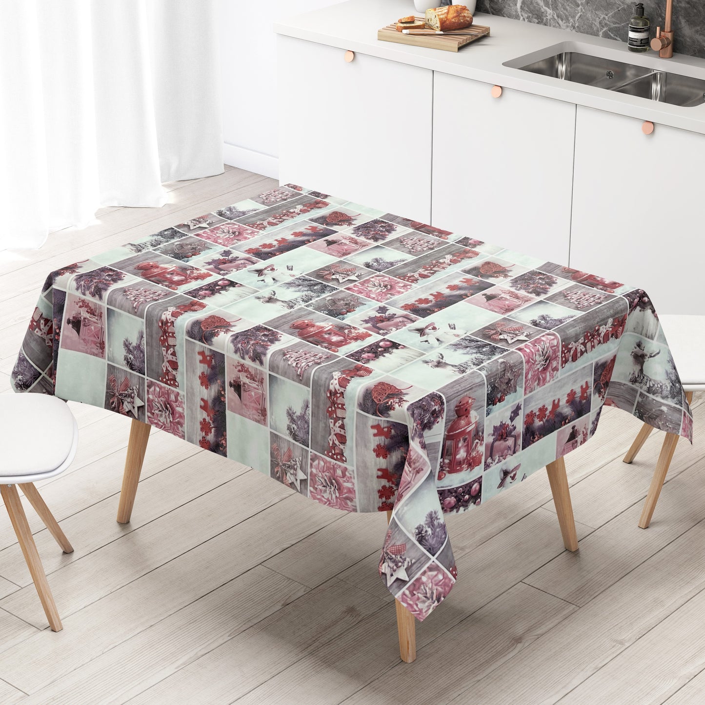 KEVKUS Wachstuch Tischdecke P1032-3 rot Weihnachten Advent Holz wählbar in eckig, rund und oval -