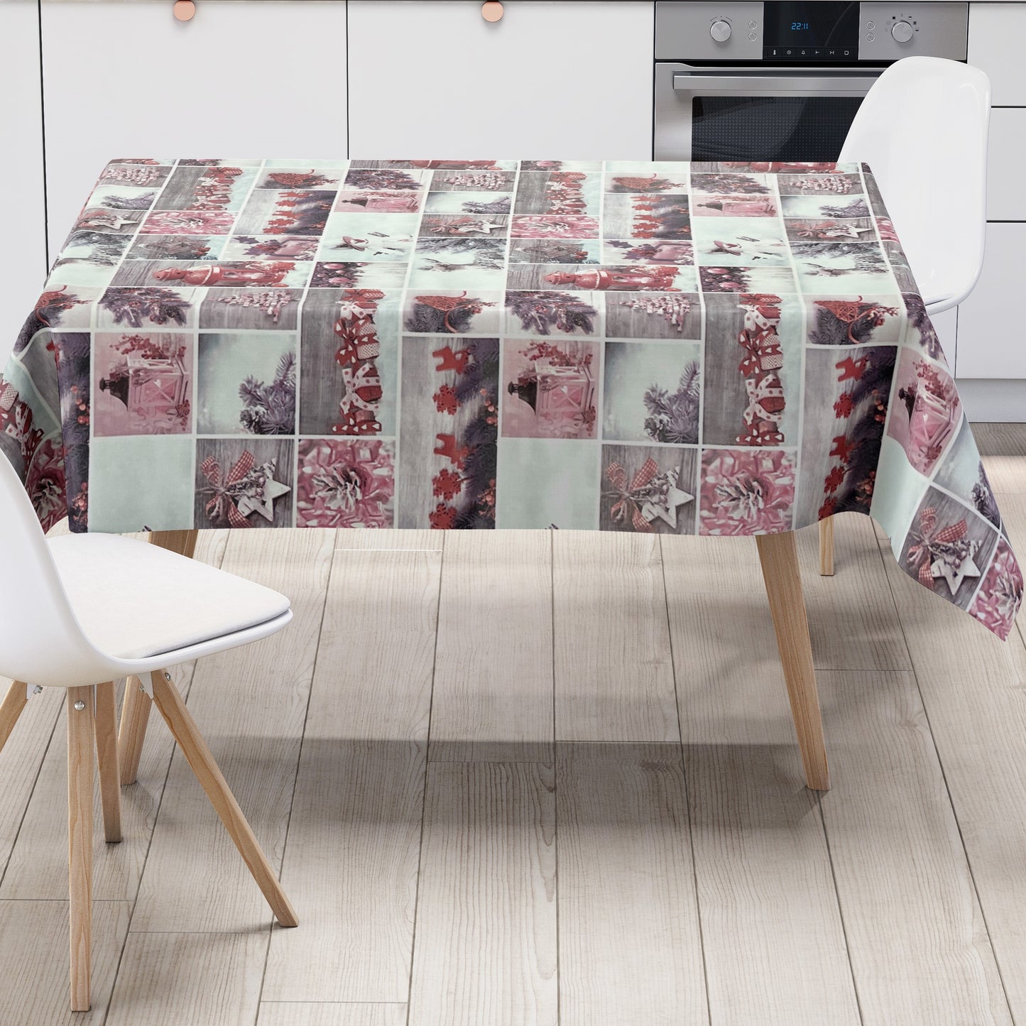 KEVKUS Wachstuch Tischdecke P1032-3 rot Weihnachten Advent Holz wählbar in eckig, rund und oval -