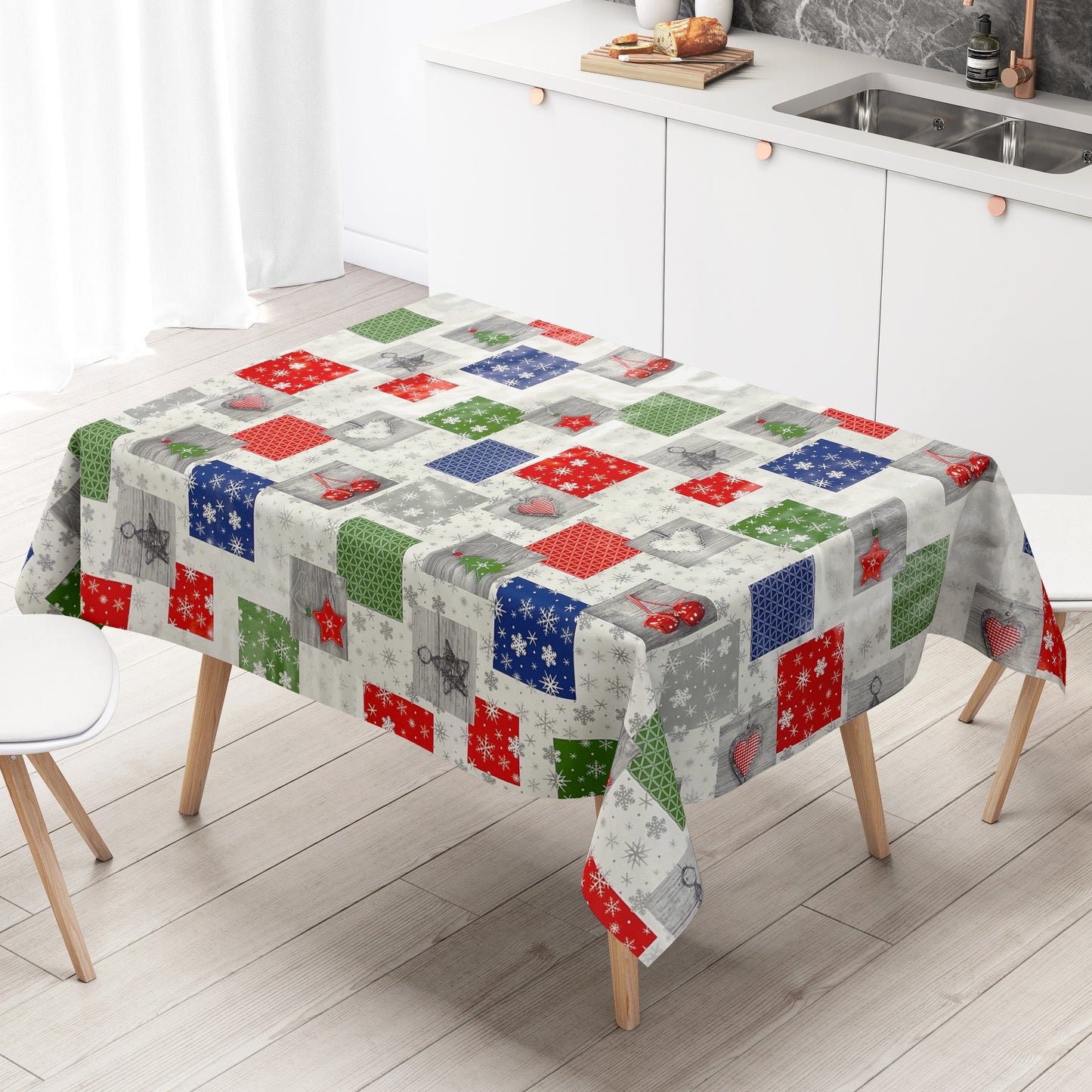 KEVKUS Wachstuch Tischdecke P1033-1 Weihnachten Advent Schneeflocken wählbar in eckig, rund und oval -