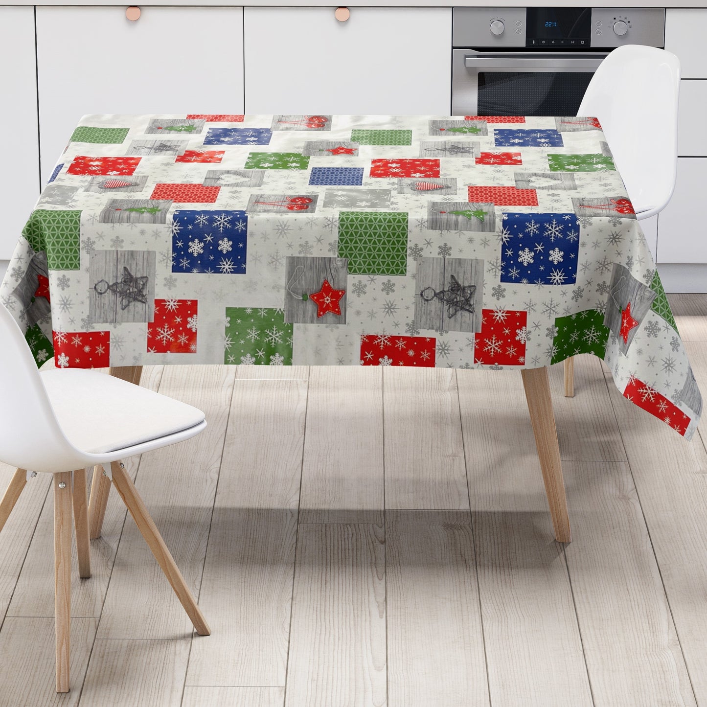 KEVKUS Wachstuch Tischdecke P1033-1 Weihnachten Advent Schneeflocken wählbar in eckig, rund und oval -