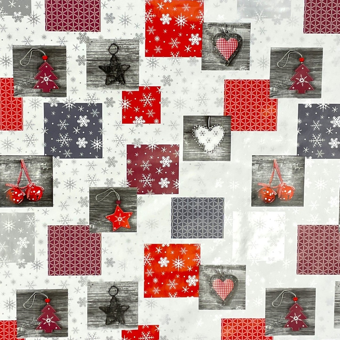 KEVKUS Wachstuch Tischdecke P1033-3 rot grau silber Weihnachten Advent Schneeflocken wählbar in eckig, rund und oval -