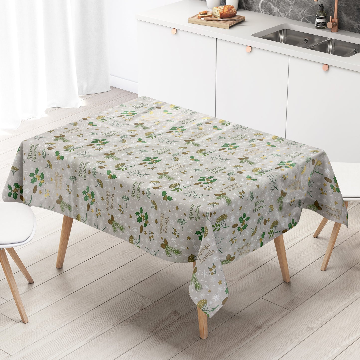 KEVKUS Wachstuch Tischdecke P1034-3 beige Weihnachten Advent wählbar in eckig, rund und oval -