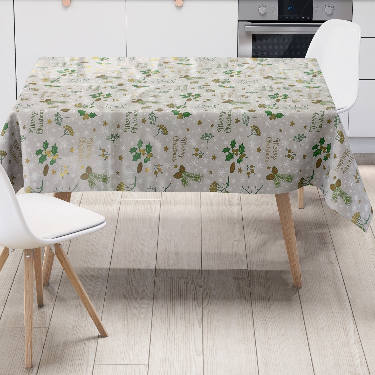 KEVKUS Wachstuch Tischdecke P1034-3 beige Weihnachten Advent wählbar in eckig, rund und oval -