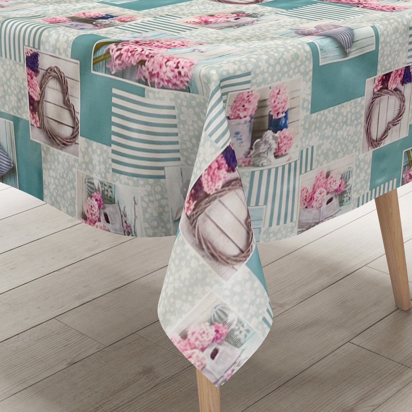Wachstuch Tischdecke Frühjahr türkis