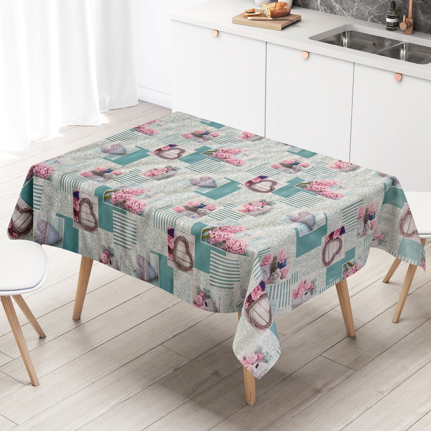 Wachstuch Tischdecke Frühjahr türkis