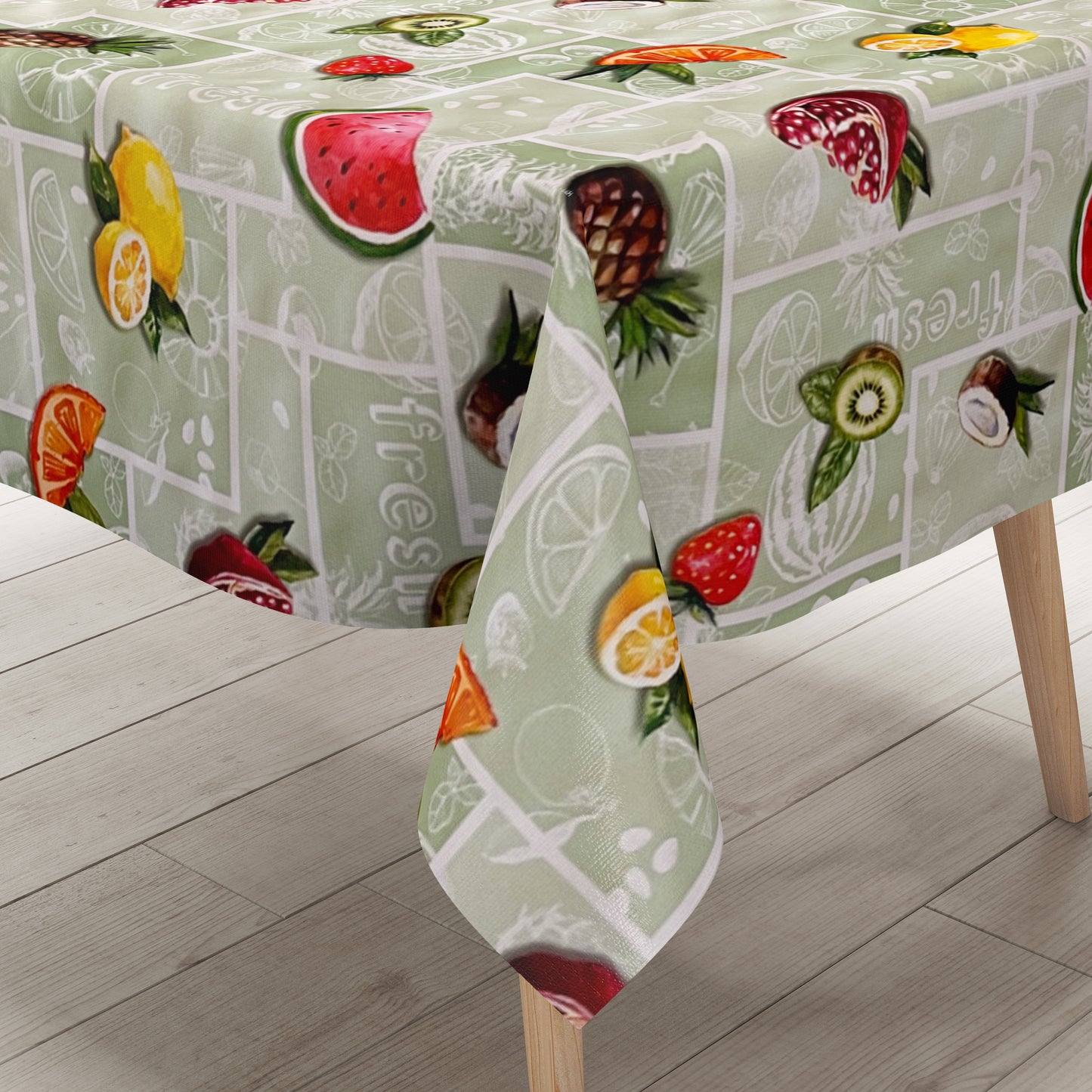 Wachstuch Tischdecke hellgrün Obst Früchte