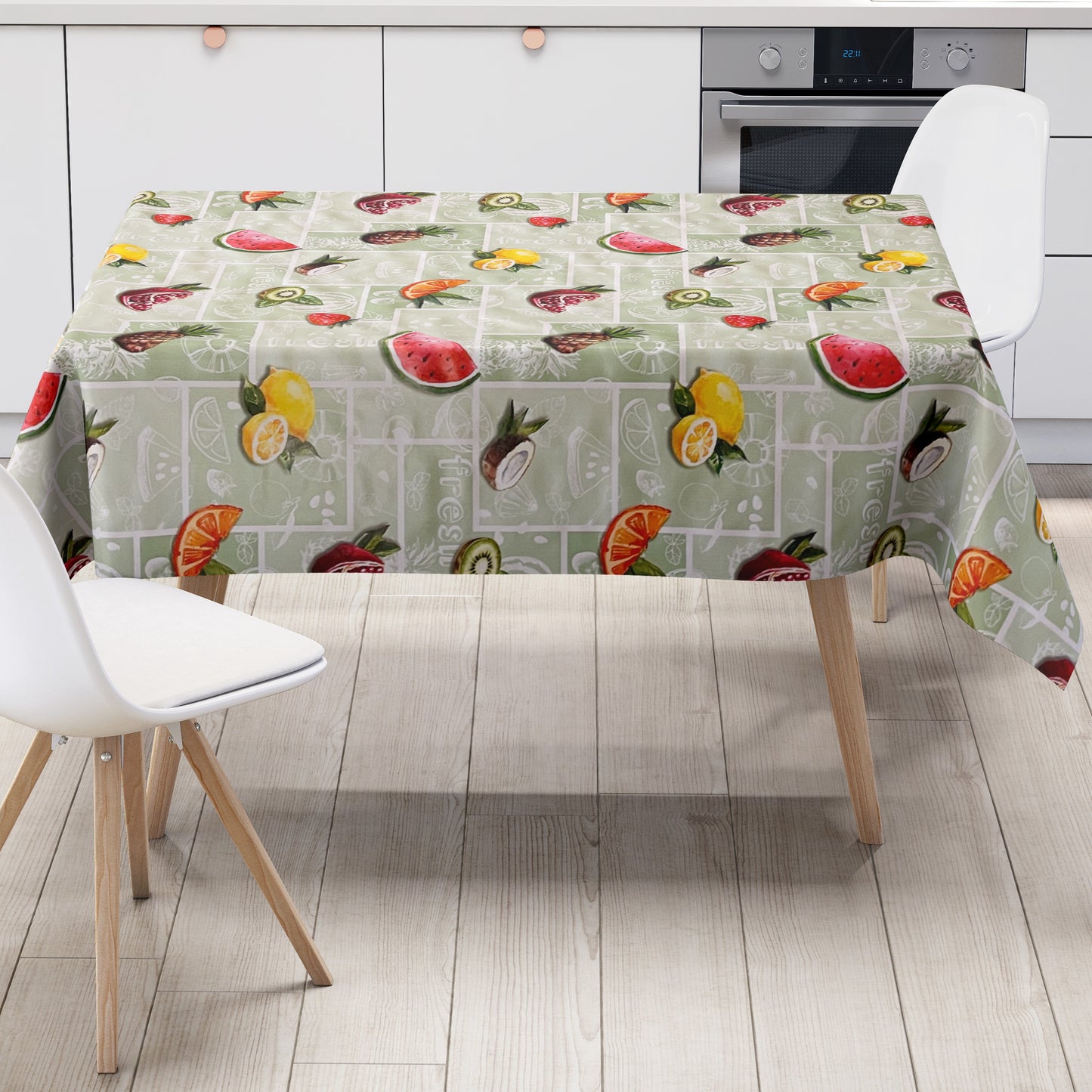 Wachstuch Tischdecke hellgrün Obst Früchte