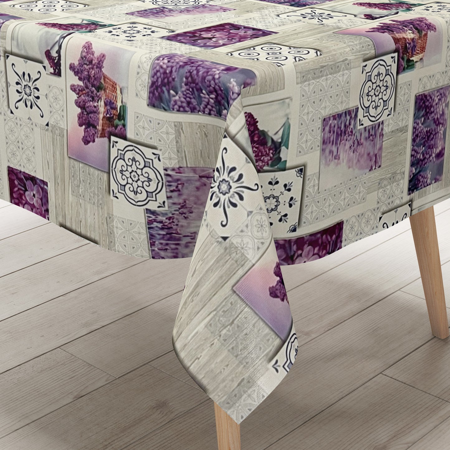 Wachstuch Tischdecke Flieder Holz