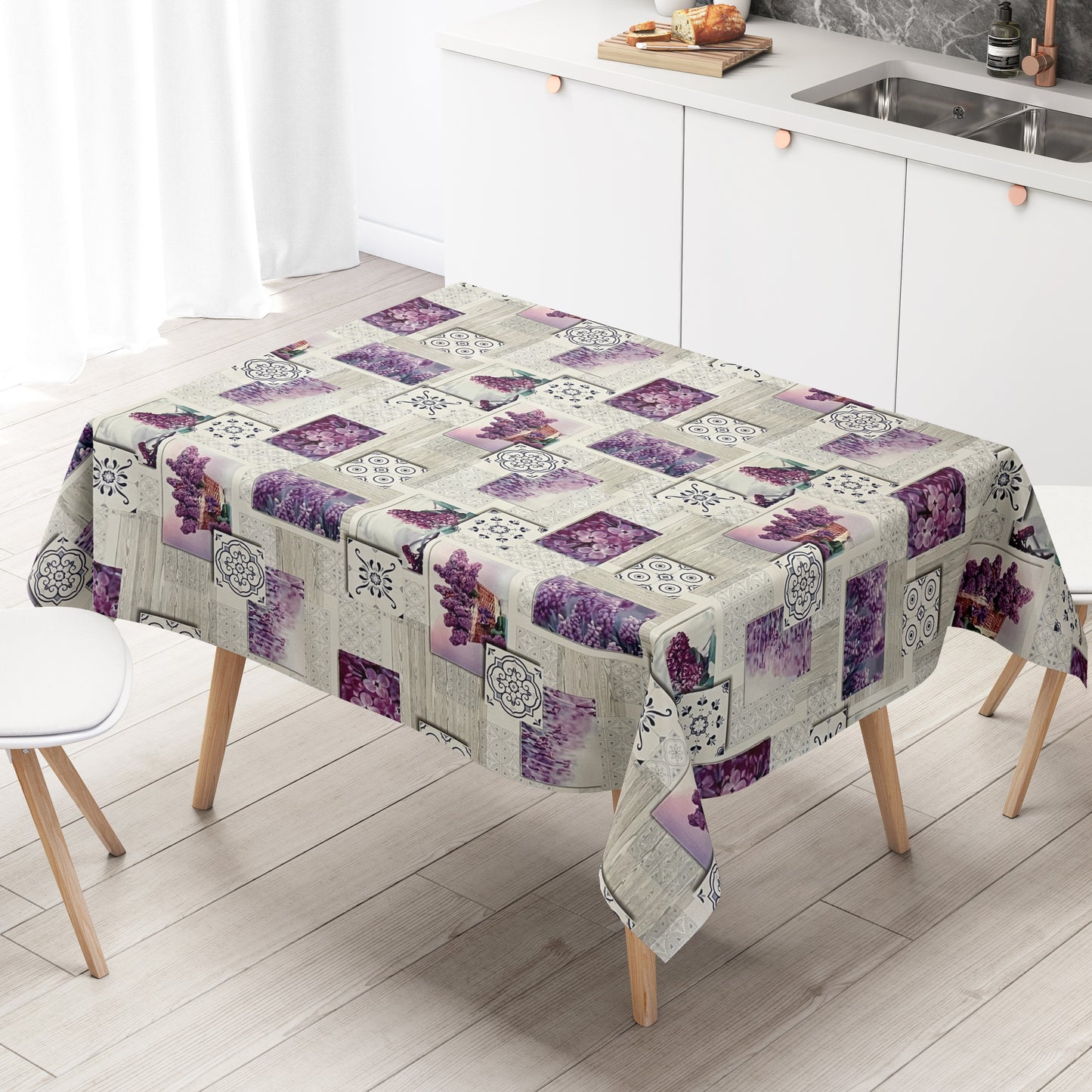 Wachstuch Tischdecke Flieder Holz