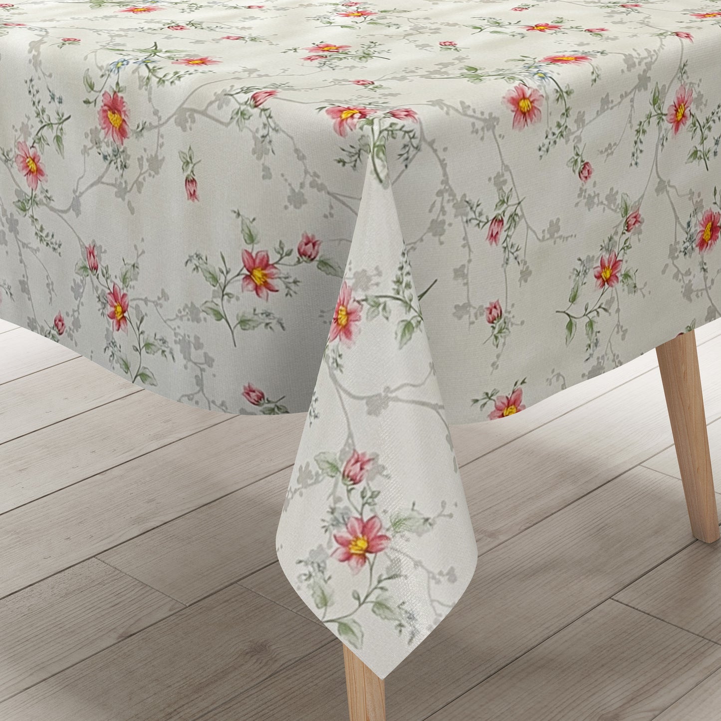 Wachstuch Tischdecke Blumenranken weiss