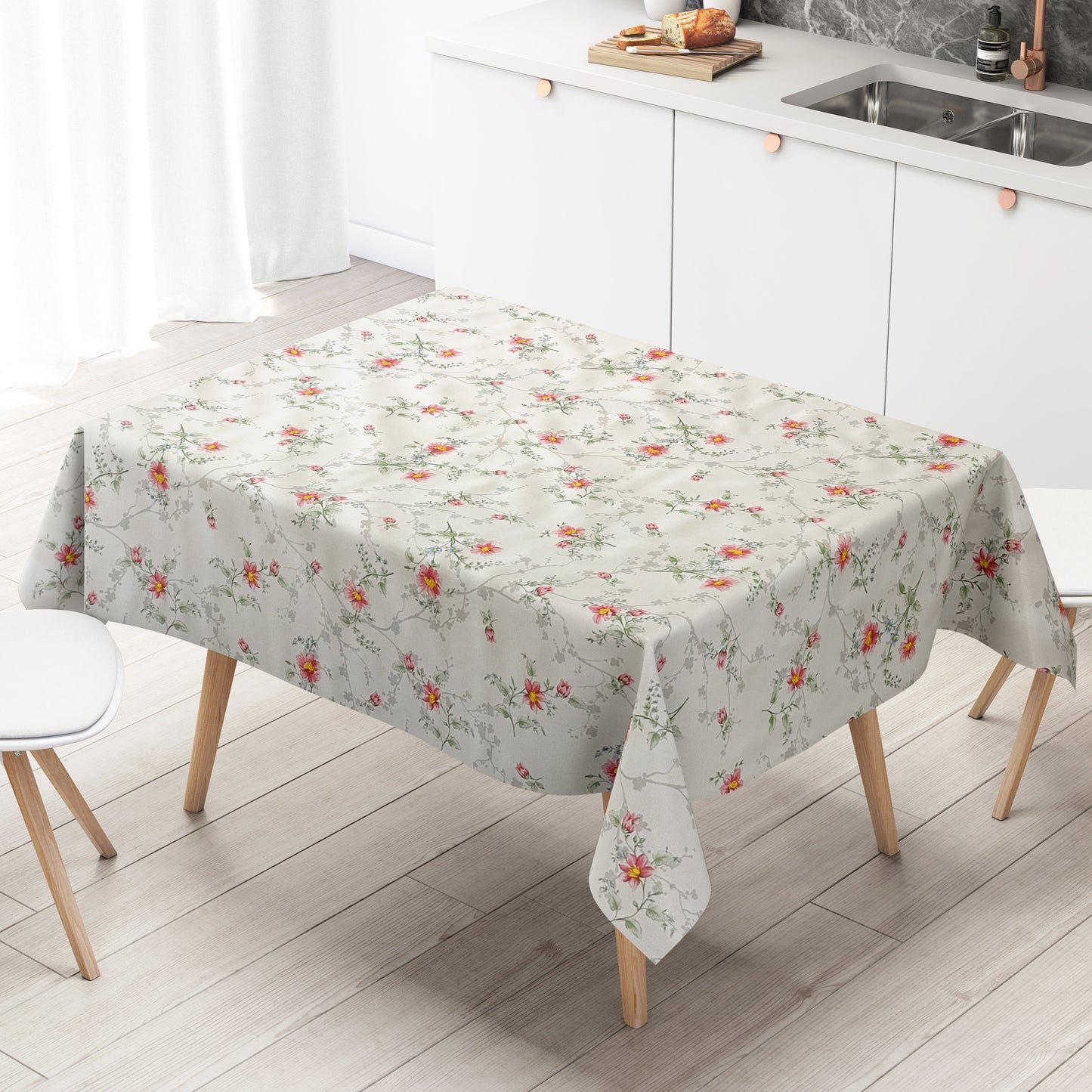 Wachstuch Tischdecke Blumenranken weiss