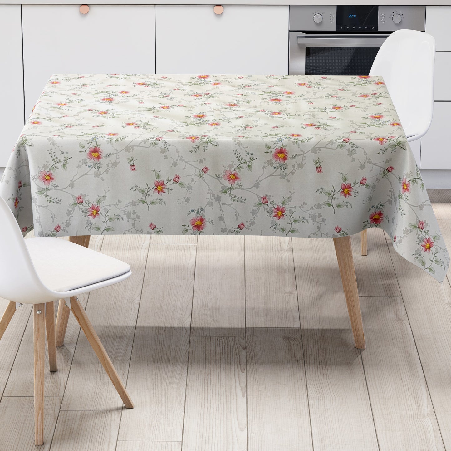 Wachstuch Tischdecke Blumenranken weiss