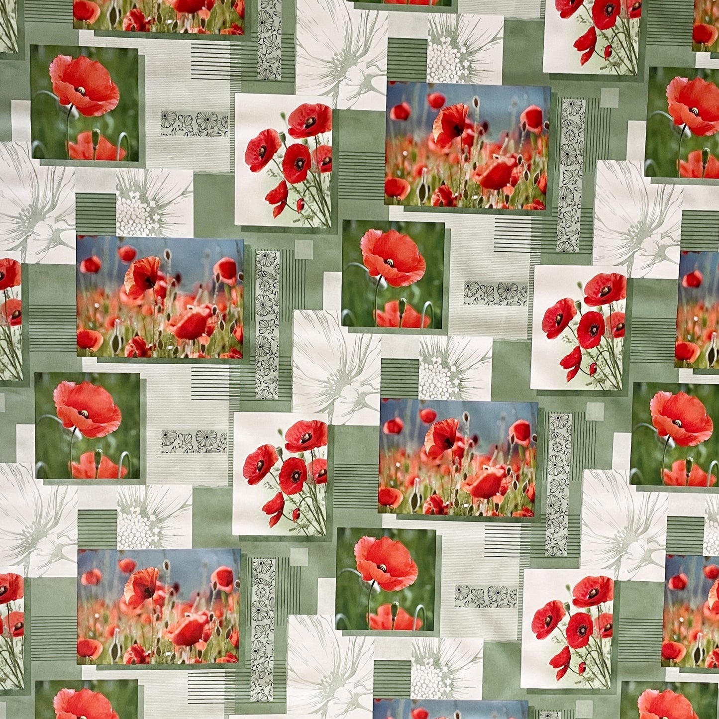 KEVKUS Wachstuch Tischdecke P1089-2 grün Mohnblumen Blüten wählbar in eckig, rund und oval -