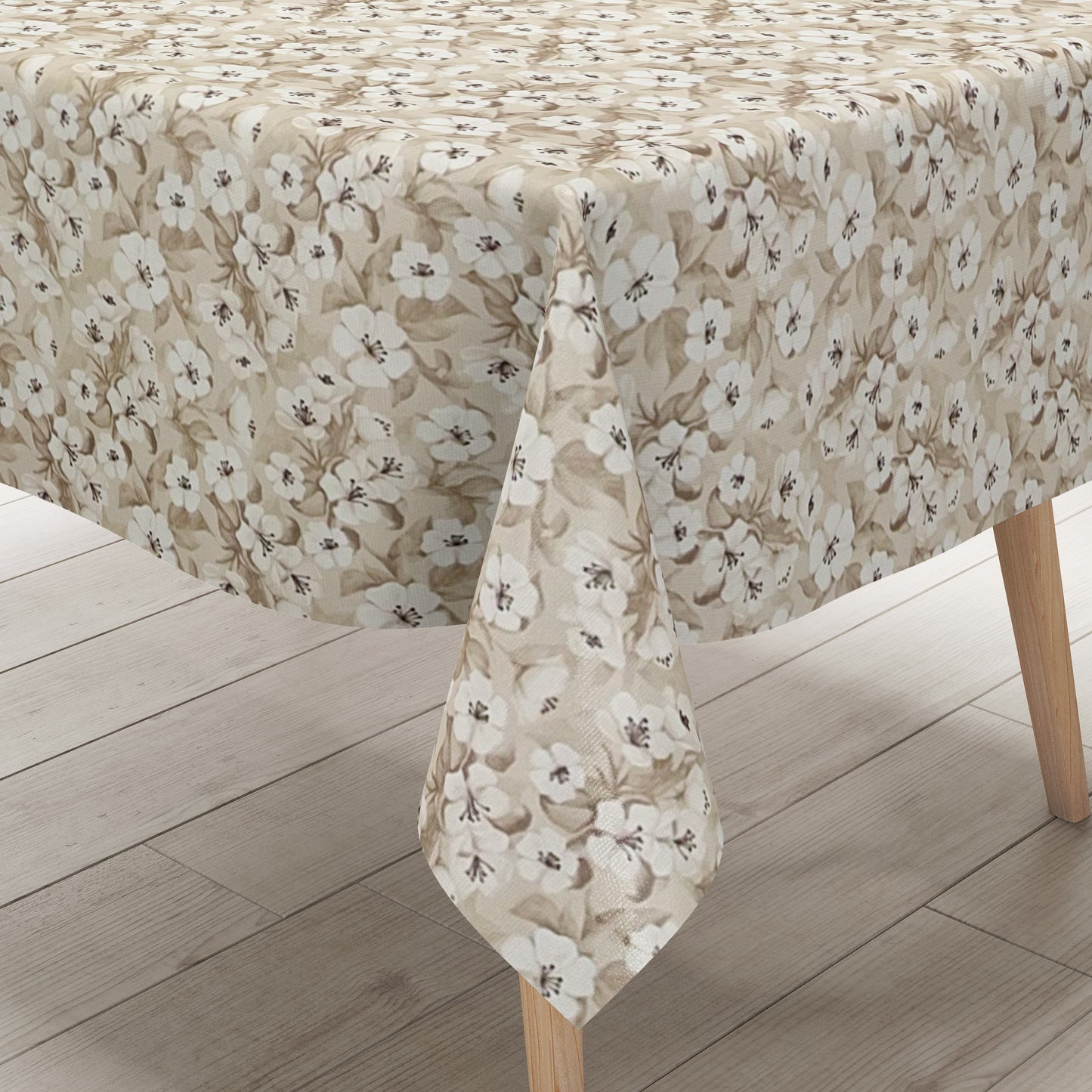 Wachstuch Tischdecke beige Kirschblüten