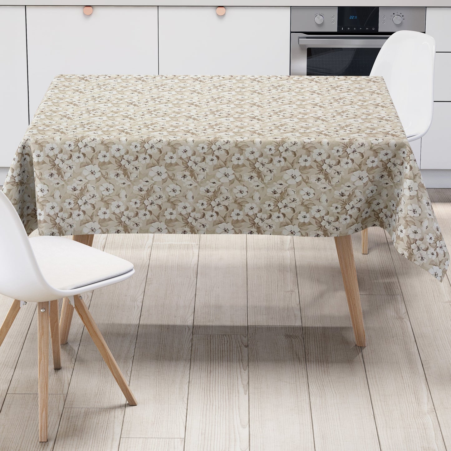 Wachstuch Tischdecke beige Kirschblüten
