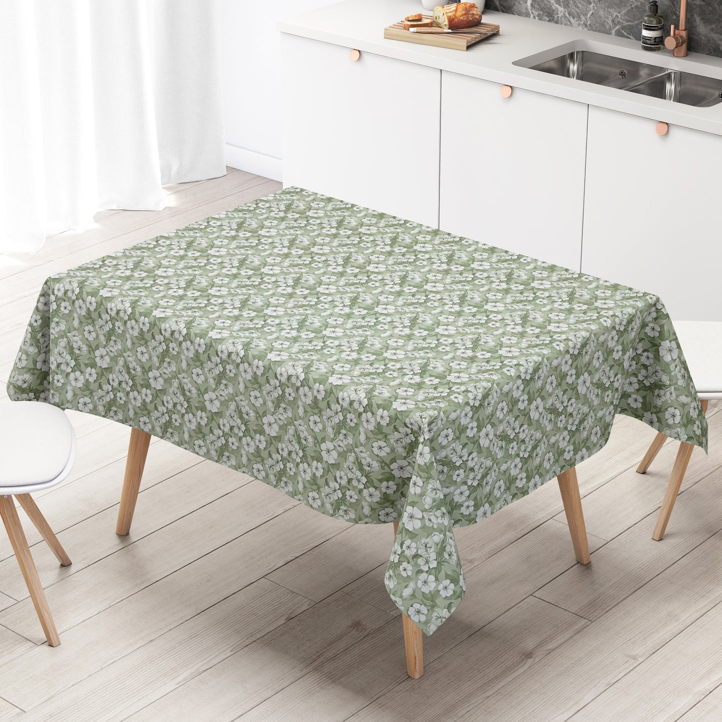 Wachstuch Tischdecke Kirschblüte grün