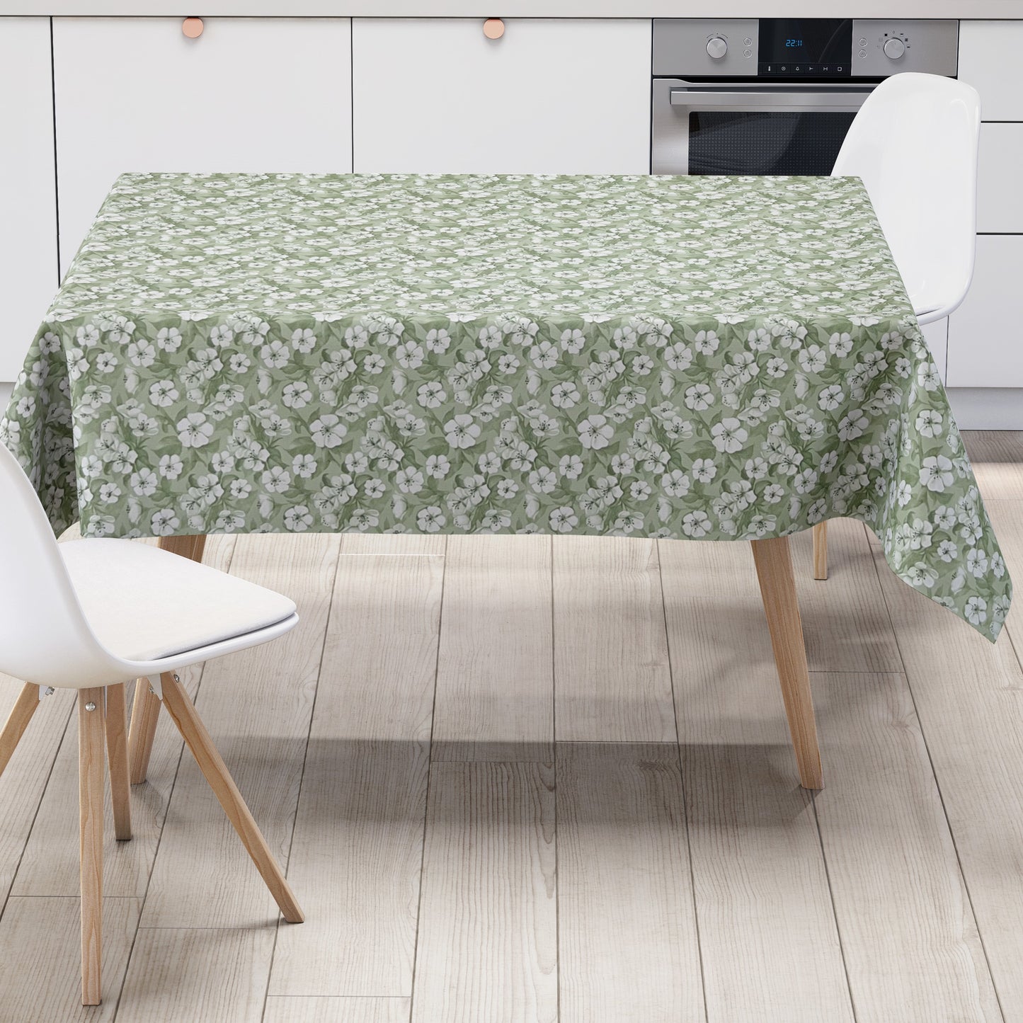 Wachstuch Tischdecke Kirschblüte grün