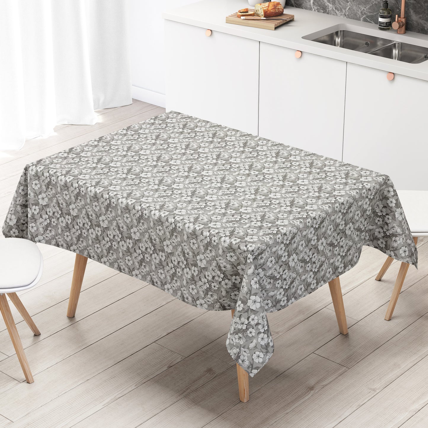 Wachstuch Tischdecke Kirschblüte grau