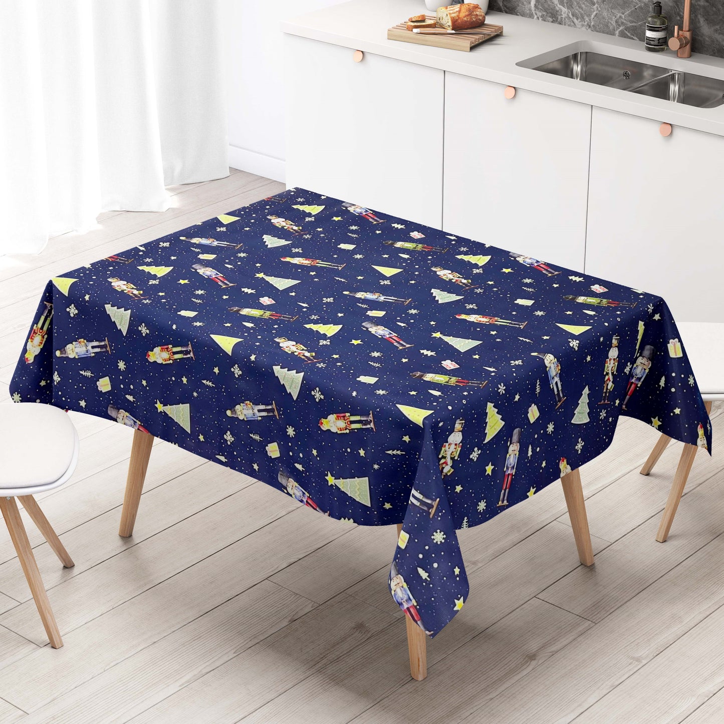 Wachstuch Tischdecke marineblau Nussknacker Weihanchten