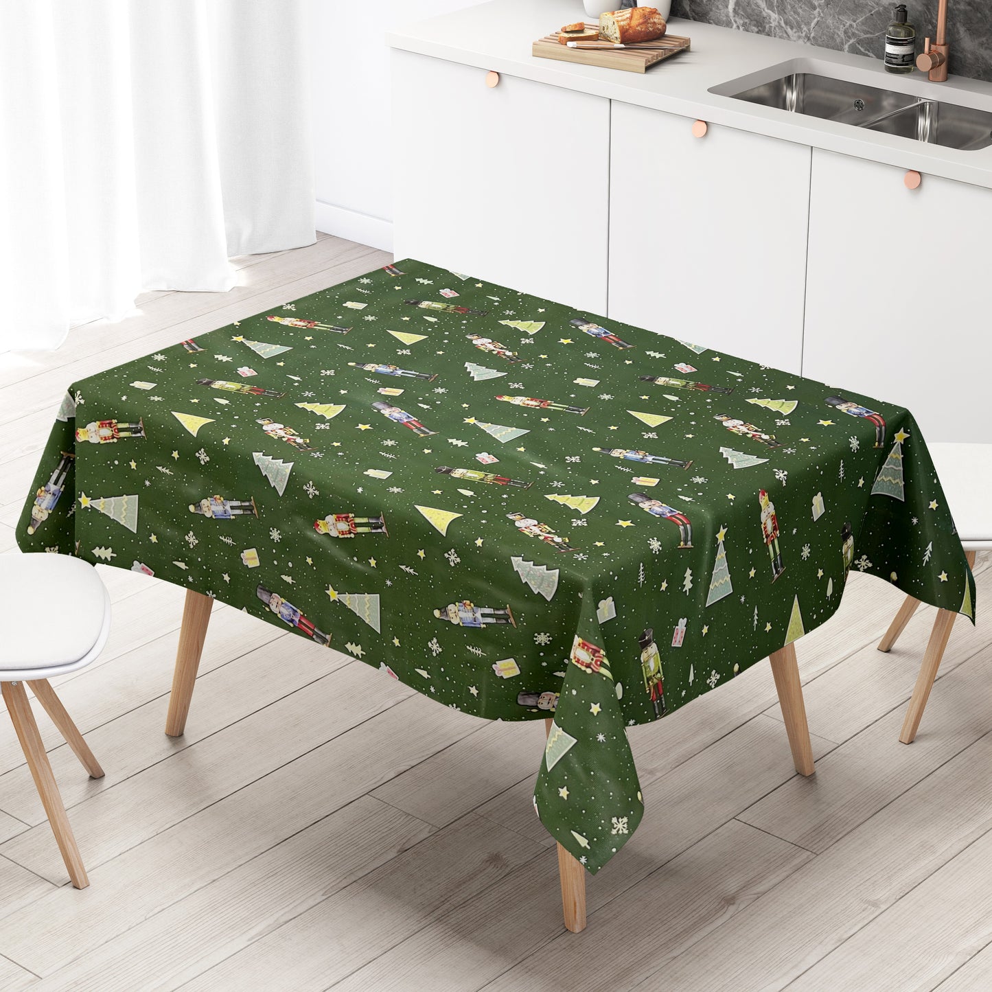 Wachstuch Tischdecke grün Weihnachten Nussknacker