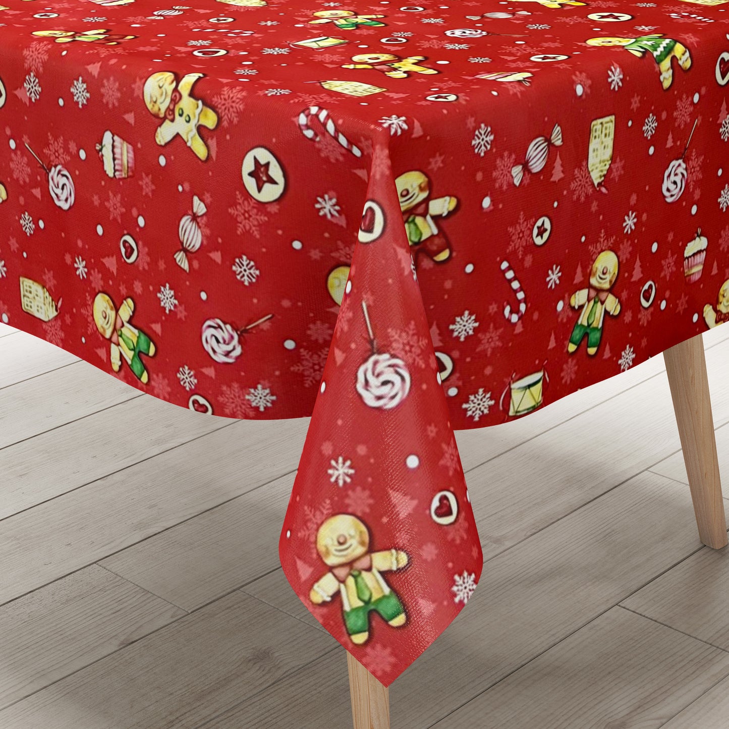 Wachstuch Tischdecke Lebkuchenmann rot